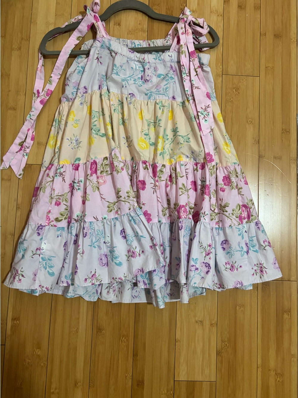 LoveShackFancy Pastel Floral Tiered Mini Dress with Bow Straps - Picture 2 of 4